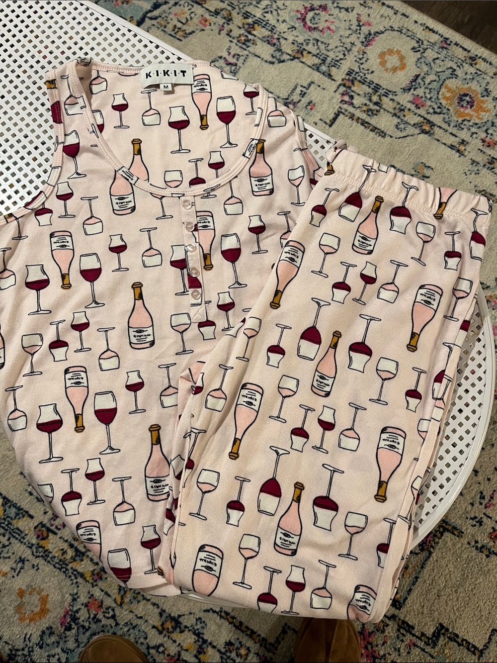 Kiki-T Sleeveless Pajama Set - Pink Wine Glass Print, size M